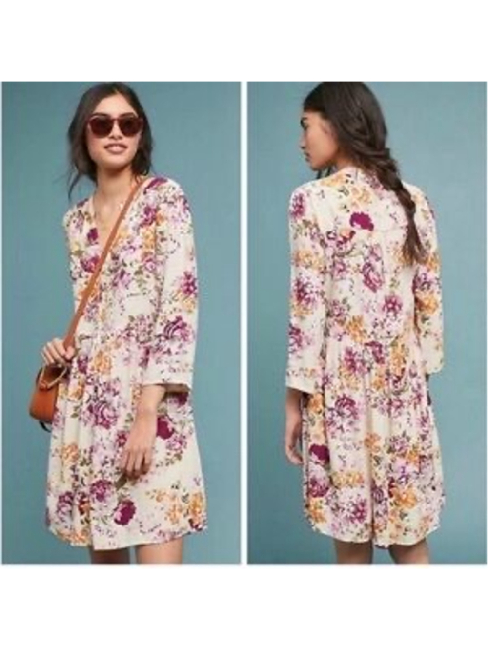 Anthropologie Maeve Juno V Neck Floral Boho Mini Dress Size S